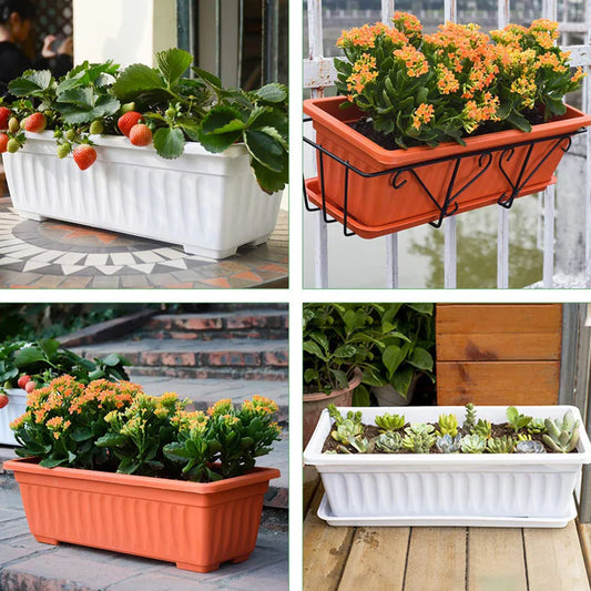 3pcs Resin Rectangular Planting Pot Drainage Hole Vegetable Flower Planter Home Garden Plant Tray White 50x21x14cm