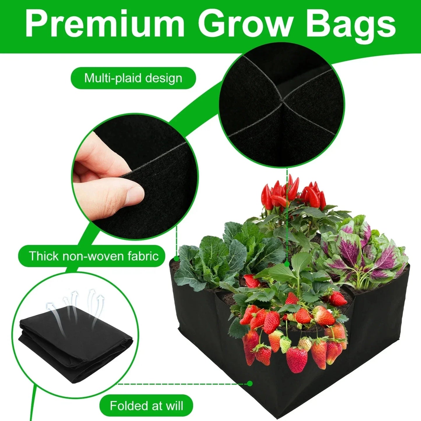 4/8 Grids Garden Raised Planting Bed Reusable Fabric Raised Garden Portable Rectangle Grow Bag Large Vegetable Planting Bags