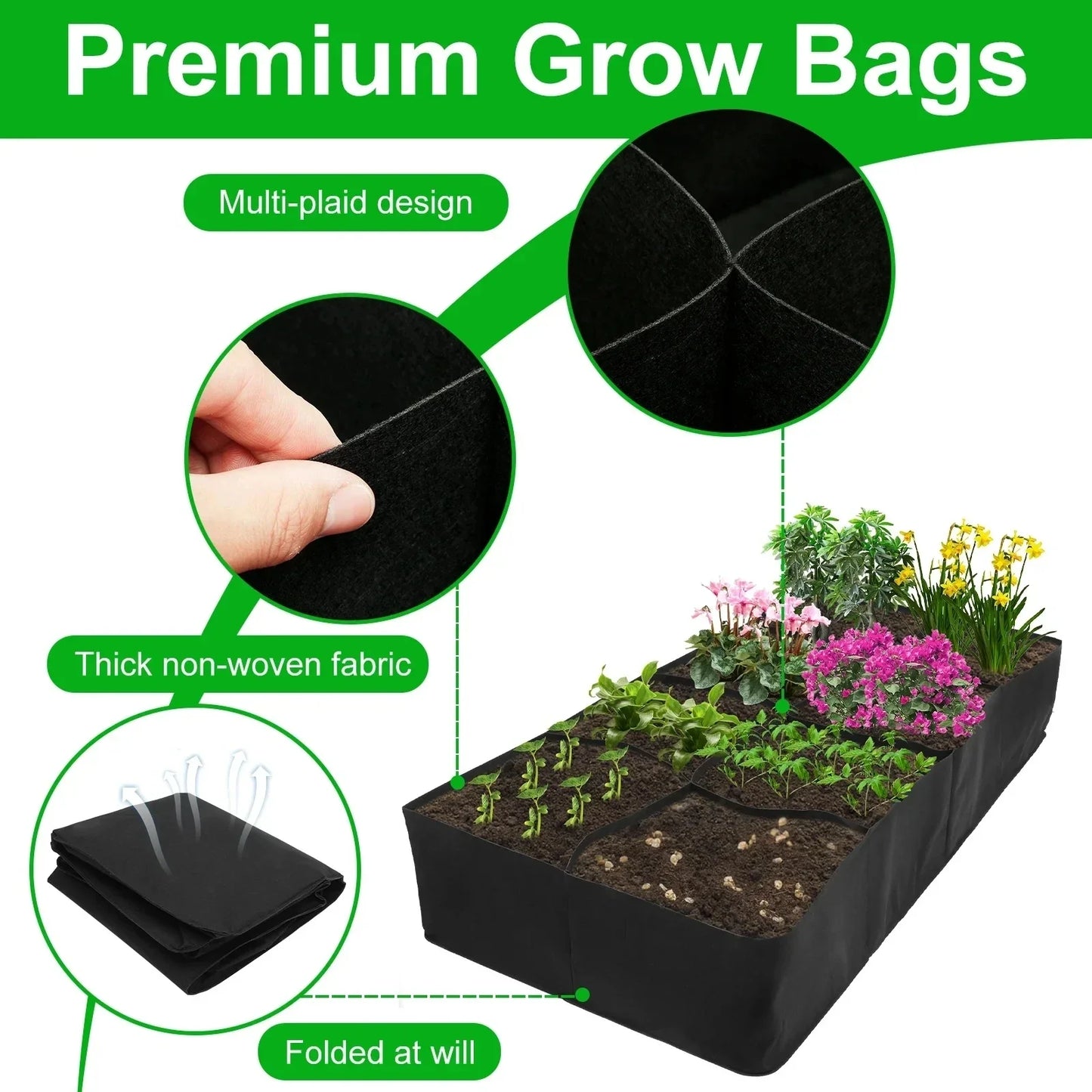 4/8 Grids Garden Raised Planting Bed Reusable Fabric Raised Garden Portable Rectangle Grow Bag Large Vegetable Planting Bags