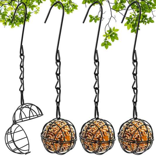 4Pcs Metal Suet Ball Bird Feeder Set with Hanging Chain Squirrel Proof Bird Feeders for Outdoor Garden Hummingbird Feeders