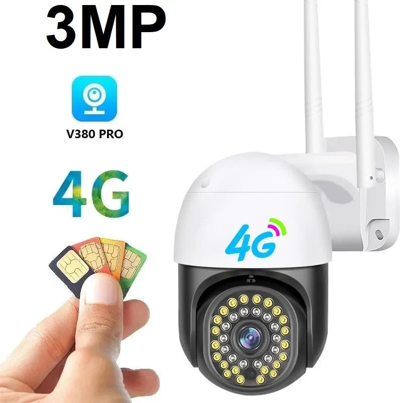 Cámara de videovigilancia inalámbrica con tarjeta SIM 4G, Zoom 4X, 3MP, detección de movimiento, seguimiento automático, cámara de seguridad para el hogar 4G V380Pro 