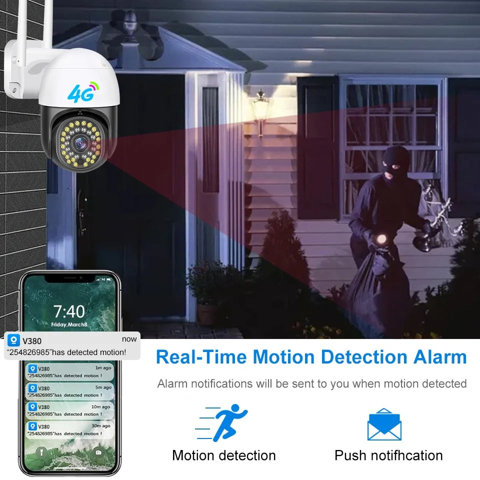 Cámara de videovigilancia inalámbrica con tarjeta SIM 4G, Zoom 4X, 3MP, detección de movimiento, seguimiento automático, cámara de seguridad para el hogar 4G V380Pro 