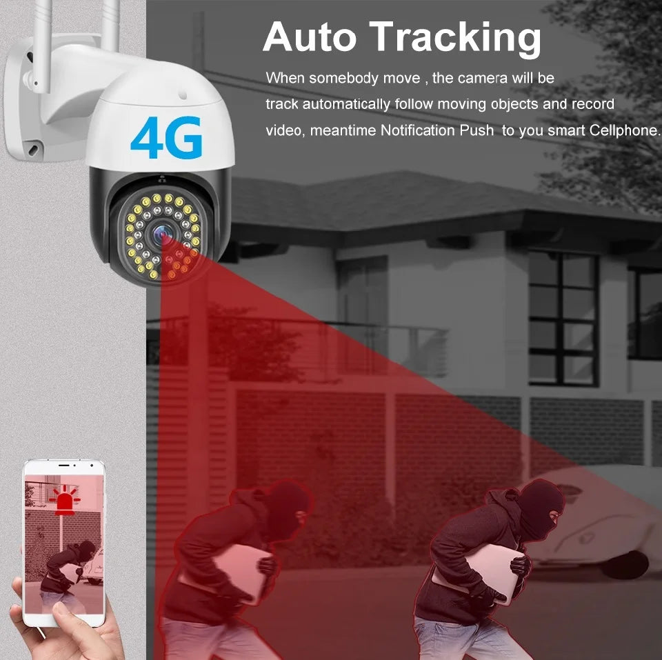 Cámara de videovigilancia inalámbrica con tarjeta SIM 4G, Zoom 4X, 3MP, detección de movimiento, seguimiento automático, cámara de seguridad para el hogar 4G V380Pro 