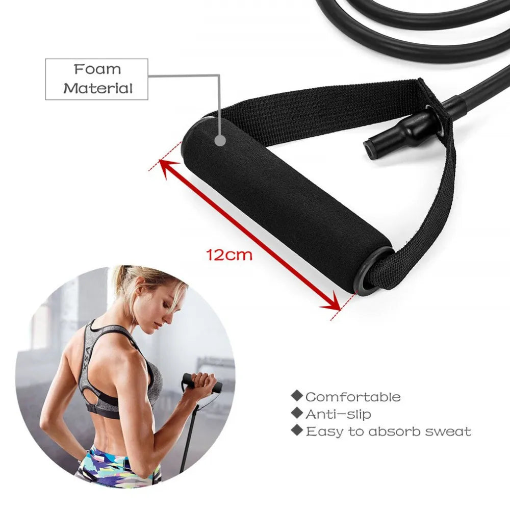 Bandas de resistencia de 5 niveles con asas, cuerda elástica para tirar de Yoga, banda de tubo para ejercicio físico para entrenamiento en casa, entrenamiento de fuerza 