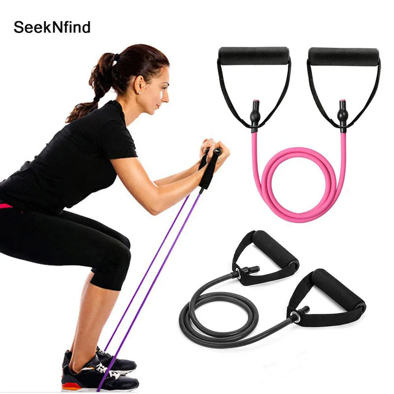 Bandas de resistencia de 5 niveles con asas, cuerda elástica para tirar de Yoga, banda de tubo para ejercicio físico para entrenamiento en casa, entrenamiento de fuerza 