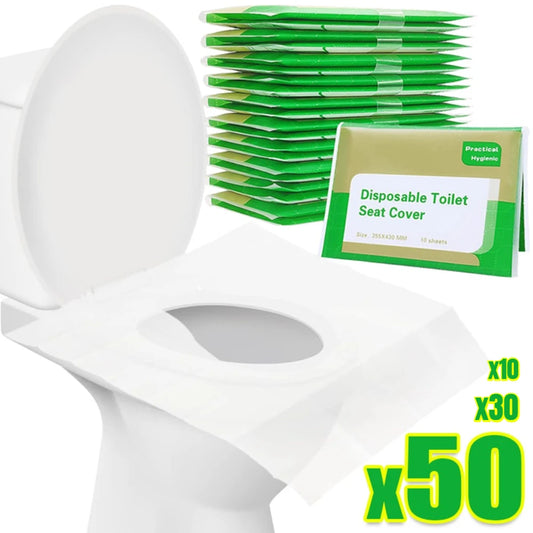 50/30/10 Uds cubierta desechable para asiento de inodoro portátil viaje Camping Hotel baño Degradable impermeable accesorios de alfombra de baño 