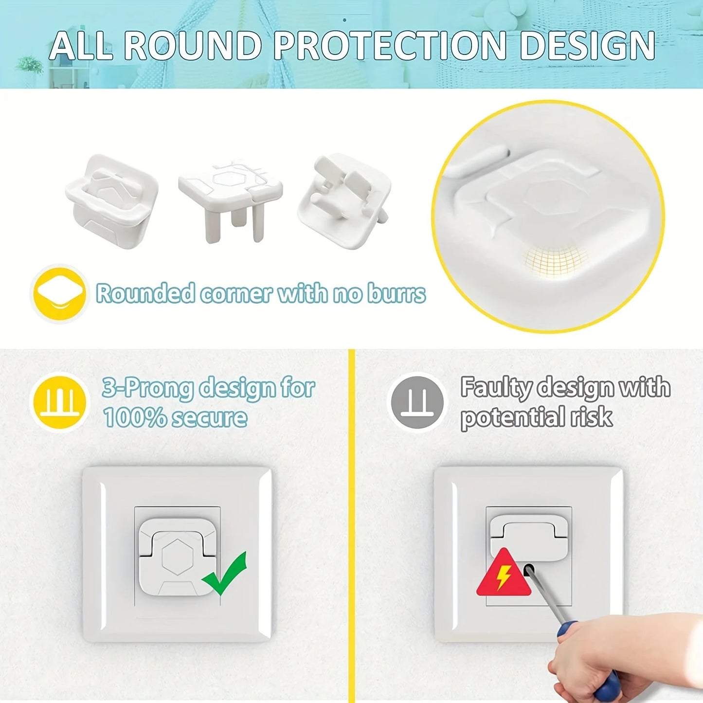 50pcs Outlet Covers Baby Proofing Safety -Child Secure Electric Plug Protectors With Hidden Handle Square