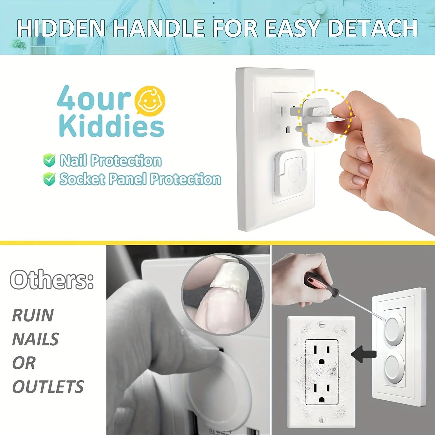 50pcs Outlet Covers Baby Proofing Safety -Child Secure Electric Plug Protectors With Hidden Handle Square