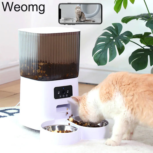 Alimentador automático inteligente para gatos, cuencos dobles de 5L con cámara, dispensador de vídeo de comida seca para gatos, grabadora de voz inteligente para mascotas, Alimentador automático para perros 