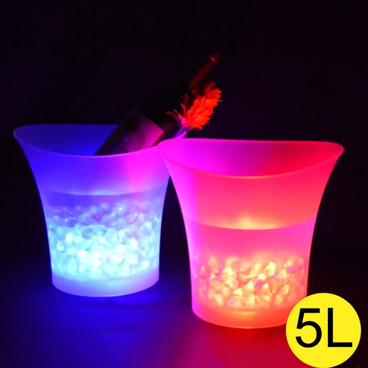 Cubo de hielo LED de plástico resistente al agua, 5L, luz LED de 4 colores, champán, cerveza, bares, fiestas nocturnas, discotecas 