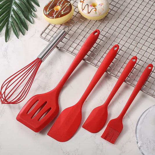 Juego de utensilios de cocina de silicona, espátula de silicona antiadherente para pastel, pala de cocina, batidor, cepillo de aceite, juegos de utensilios de cocina flexibles, 5 uds. 