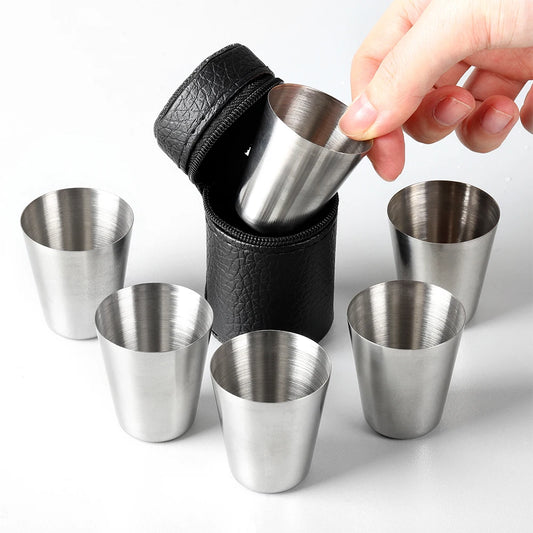 6 unids/set al aire libre práctico viaje tazas de acero inoxidable Mini juego de vasos para whisky vino con estuche bebida portátil 30/70ml