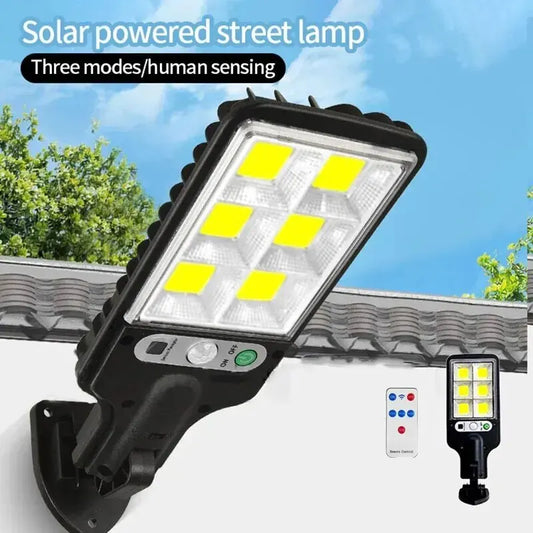 Luces solares con Sensor COB 72/108, lámparas LED solares para exteriores, farola, jardín, 3 modos, Sensor de movimiento impermeable, luz de pared con Control remoto 