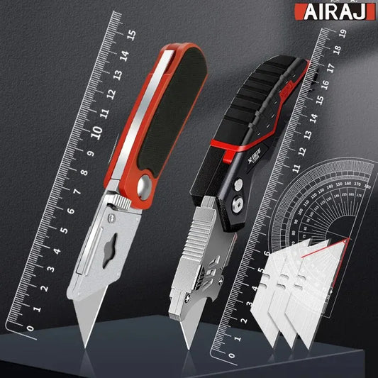 AIRAJ-cuchillo multiusos multifuncional, corte afilado retráctil, rotura de acero resistente, hoja de 18mm, corte de papel, electricista profesional 