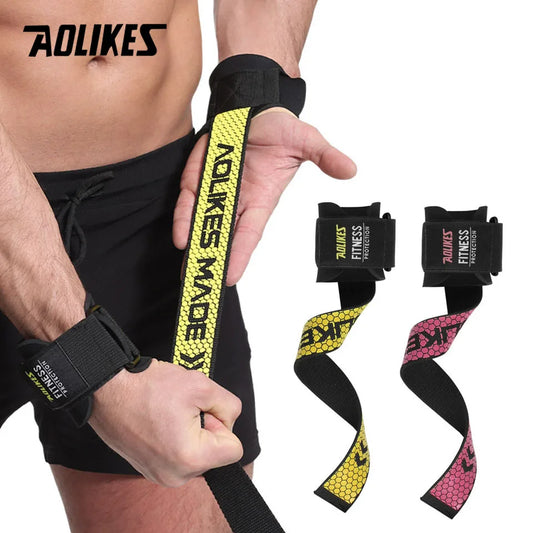 AOLIKES 1 par gimnasio Fitness levantamiento de pesas correas de agarre mancuernas empuñaduras de mano entrenamiento bandas de soporte de muñeca para barra Pull up 