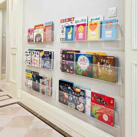 Soporte de exhibición de libros con imágenes acrílicas, estantería de pared para niños detrás de la puerta, almacenamiento de revistas y lectura, estantería colgante de pared 