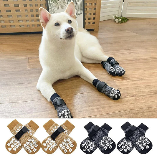 Calcetines antideslizantes para perros, 4 Uds., Protector de pata, Control de tracción, ropa interior ajustable, calcetines tejidos para mascotas con refuerzo de goma