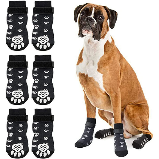 Calcetines antideslizantes para perros, 4 Uds., Protector de patas, Control de tracción, ropa interior ajustable, calcetines tejidos para mascotas con refuerzo de goma