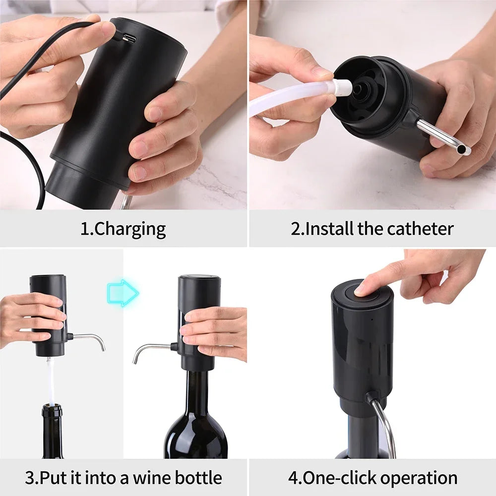 Decantador de vino automático, dispensador aireador, recargable, un toque, dispensador de licor de whisky eléctrico, juego de accesorios para Bar y fiesta 