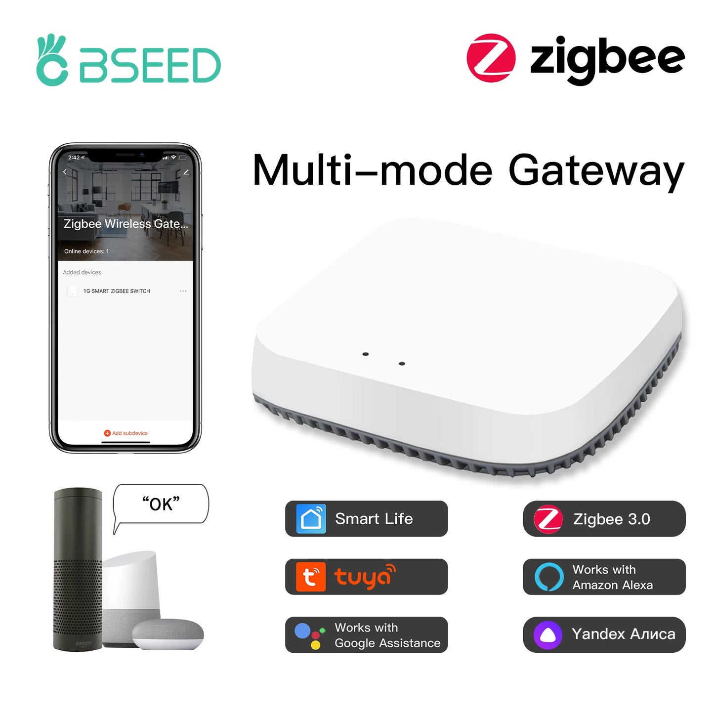 BSEED Tuya Smart Zigbee Hub Gateway Home Bridge Intelligent Devices Remote Controller Support Smart Life Google Home App