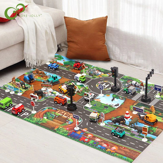 Alfombra de juegos para bebés, alfombra con mapa de carreteras y tráfico urbano, alfombra para estacionamiento de coches de ciudad, señales de tráfico, juego de escalada para bebés 