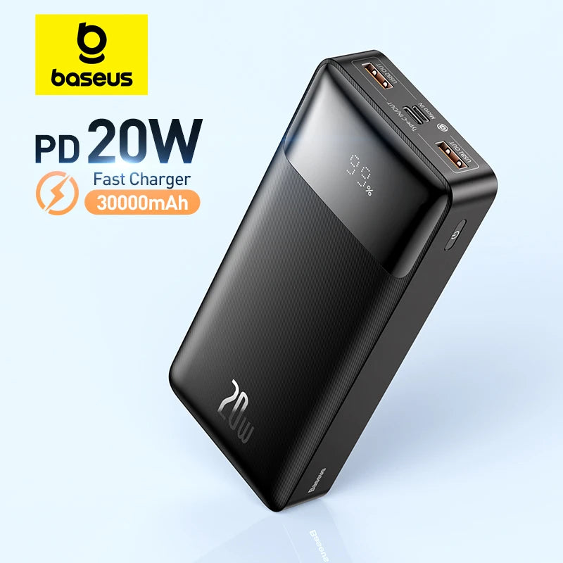 Baseus Power Bank 30000mAh con 20W PD carga rápida Powerbank cargador de batería externo portátil para iPhone 15 Pro Xiaomi Huawei 