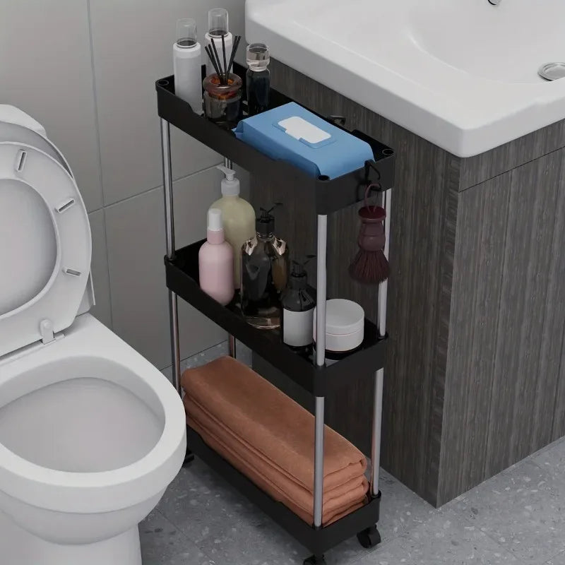 Estante de almacenamiento para baño con ruedas, carrito utilitario rodante de 3/4 capas, organizador de almacenamiento para baño, carrito utilitario multiusos 