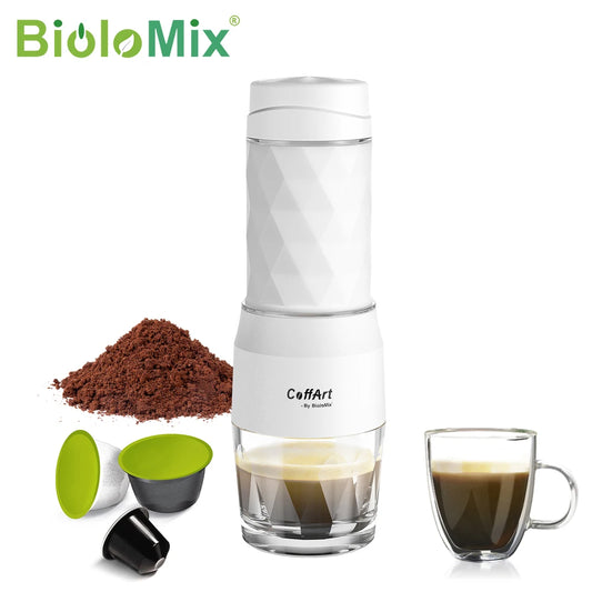 Cafetera portátil BioloMix, máquina de café expreso, cápsula de prensa manual, cafetera molida, portátil para viajes y Picnic