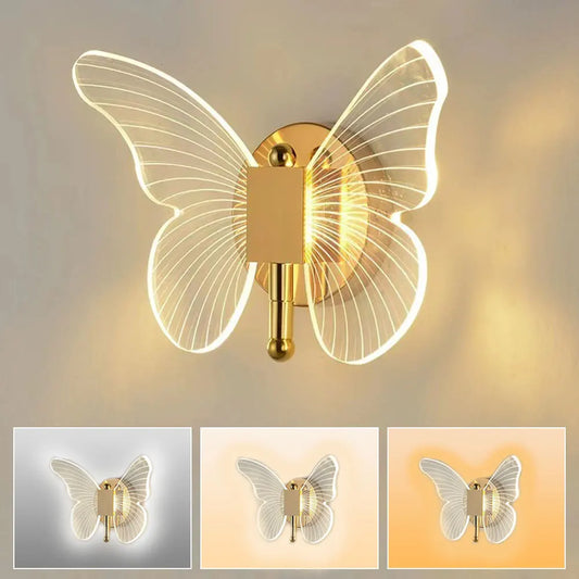 Lámpara de pared LED de mariposa para Interior, moderno Metal acrílico, 110V-220V, lámpara de pared con cable, ajuste Tricolor, apliques de luz de pared para cabecera 