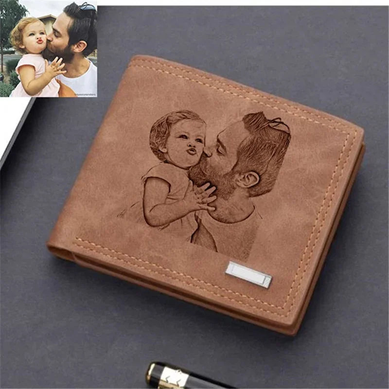 CEXIKA Cartera de regalo personalizada con imagen de Navidad y texto para el día del padre, foto grabada para hombre, regalo personalizado de aniversario de Navidad para él 