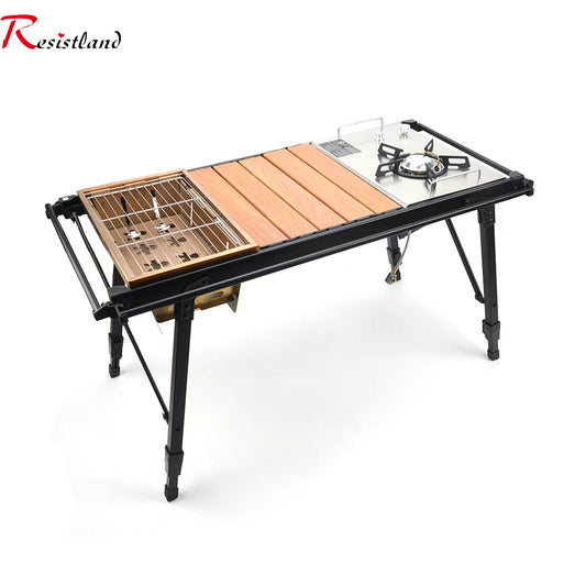 Mesa de madera IGT plegable y extraíble para acampar, estufa de Gas, mesa ligera portátil para barbacoa, parrilla, pícnic al aire libre, mesa de pesca 