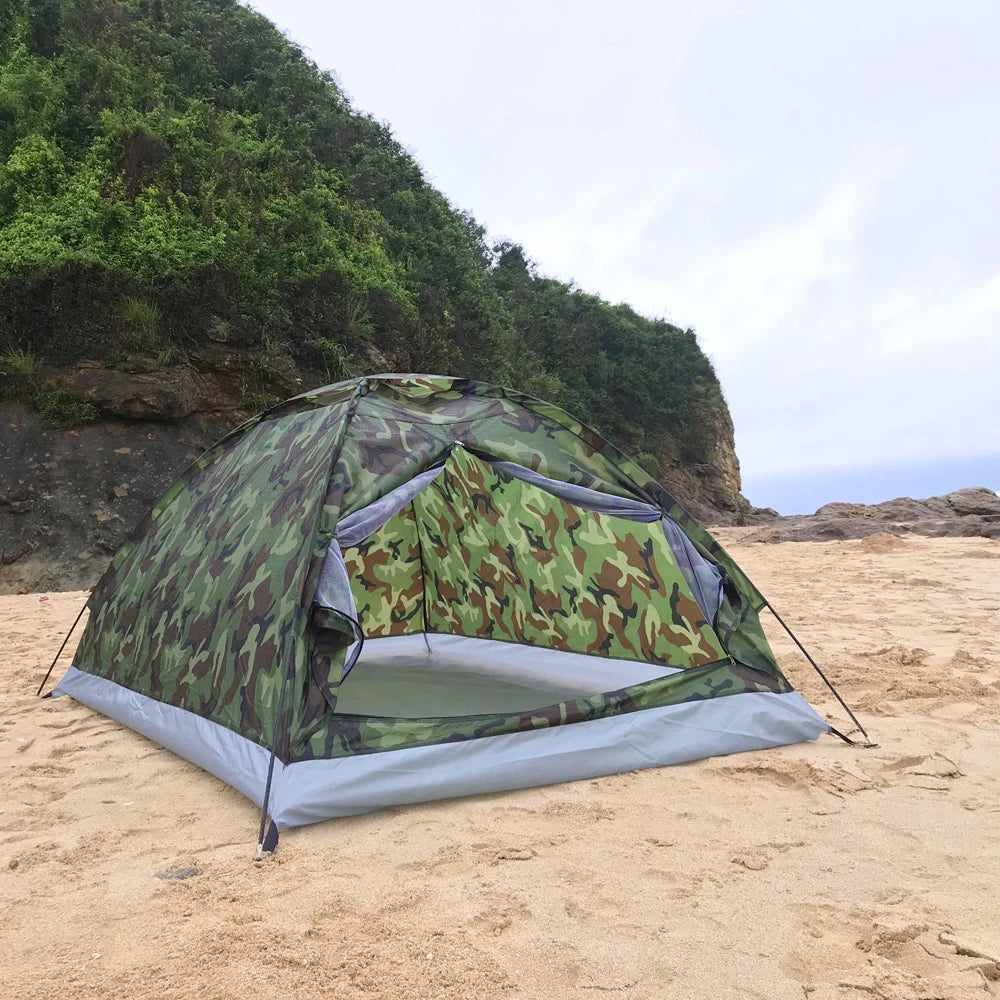 Tienda de campaña impermeable a prueba de viento, sombrilla UV para 1/2 personas, equipo de tienda de campaña de camuflaje portátil de una sola capa para exteriores 