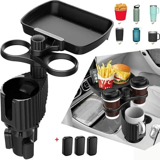 Bandeja expansora de portavasos para coche con bandeja portavasos desmontable, bandejas de comida para coche para comer y mesa con bandeja portavasos para coche 