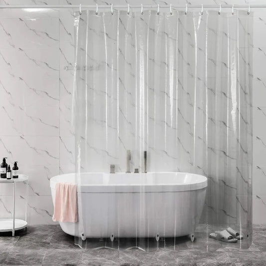 Cortina de ducha transparente impermeable, revestimiento de cortinas de baño de plástico blanco, transparente/rosa, moho para baño, PEVA, lujo para el hogar con ganchos 