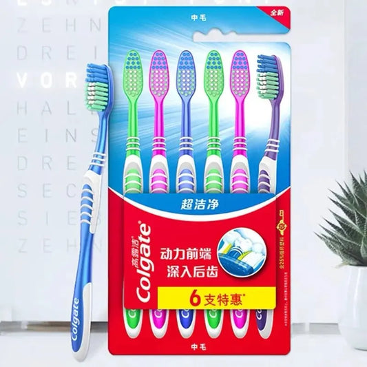 Colgate 6 paquetes de cepillo de dientes Limpieza de dientes familia pareja pelo fino suave medio traje de viaje para hombres y mujeres Limpieza de dientes de espalda 