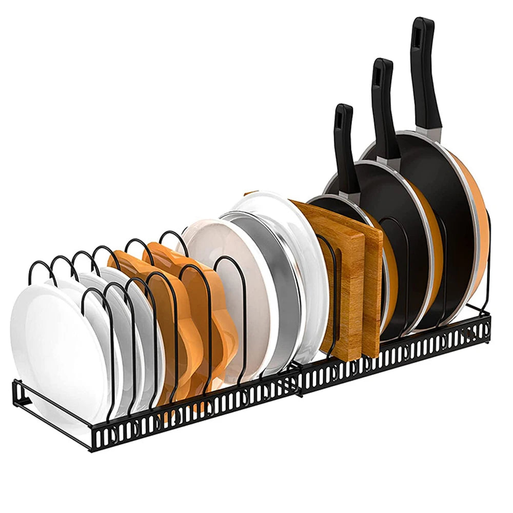 Estante de almacenamiento de utensilios de cocina, organizador de almacenamiento de ollas, accesorios de cocina, estante de secado de platos ajustable, multifuncional 