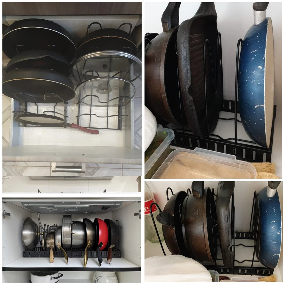 Estante de almacenamiento de utensilios de cocina, organizador de almacenamiento de ollas, accesorios de cocina, estante de secado de platos ajustable, multifuncional 