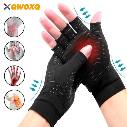 Guantes de compresión de cobre para artritis, los mejores guantes sin dedos con infusión de cobre, curación para la artritis, alivio del dolor y dolores del túnel carpiano 