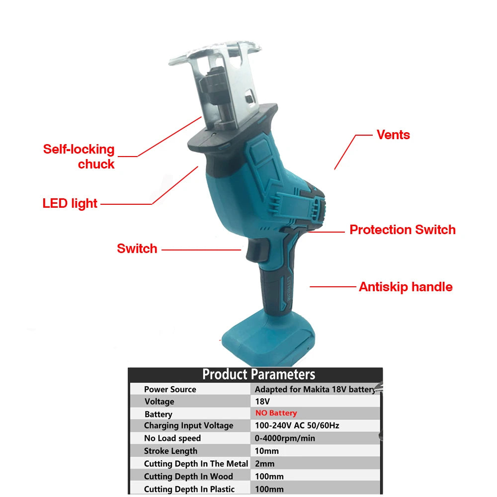 Cordless Electric Reciprocating Saw Wood Metal Cutting Saw Lithium Battery Saber Saw Portable Saw Power Tool For Makita