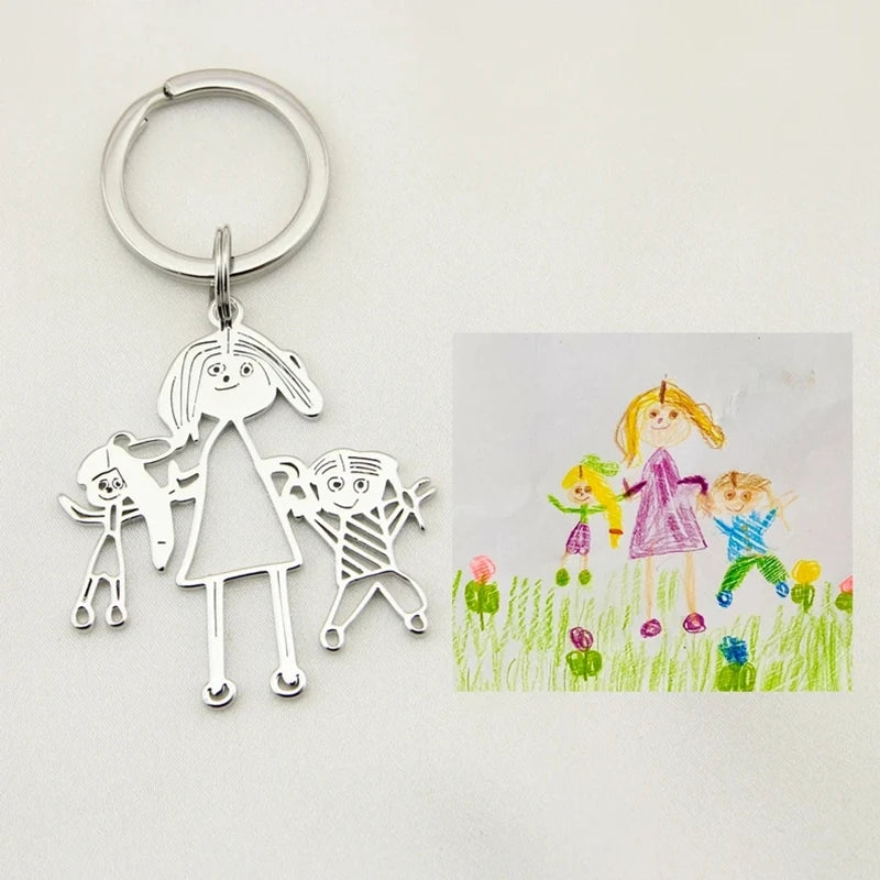 Customized Kids Drawing keychain Personalized Handwriting Logo keychain Children Artwork Kids Doodle keyring for Women Men