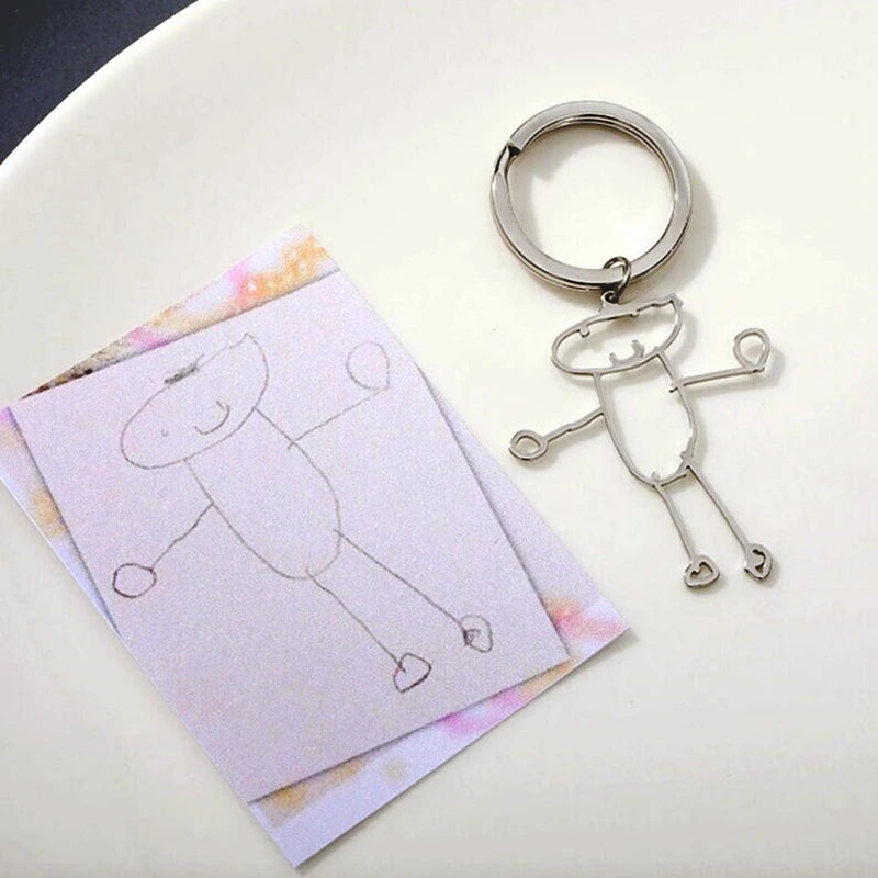 Customized Kids Drawing keychain Personalized Handwriting Logo keychain Children Artwork Kids Doodle keyring for Women Men