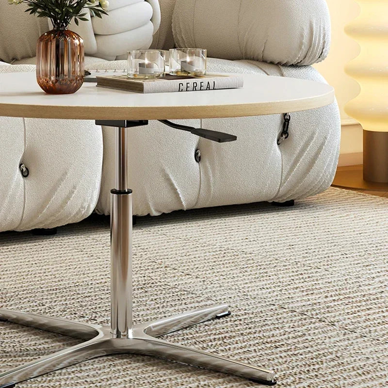 Mesa de centro nórdica de diseño, mesa de centro redonda minimalista y estética con elevación superior, muebles Auxiliares únicos multifunción 