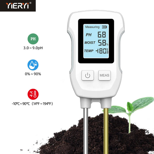 Probador Digital de suelo LCD, medidor de PH/humedad/temperatura 3,0-9, Sensor de Metal resistente al calor, Monitor de humedad para jardinería de plantas y flores 