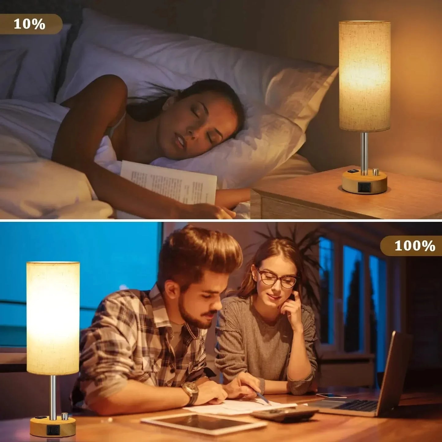 Lámpara de noche regulable con puerto USB, lámpara de mesa Led para dormitorio, protección ocular, lámpara recargable, accesorio de iluminación de lectura 