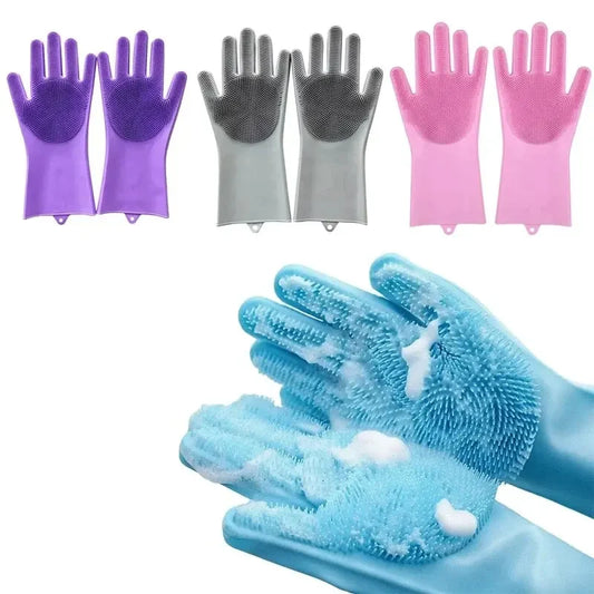 Guantes de limpieza para lavavajillas, guantes mágicos de goma de silicona para lavar platos, esponja para el hogar, herramientas de limpieza de cocina 