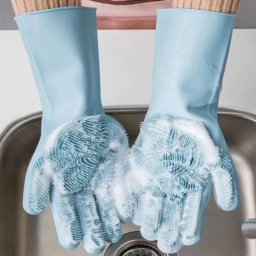 Guantes de limpieza para lavavajillas, guantes mágicos de goma de silicona para lavar platos, esponja para el hogar, herramientas de limpieza de cocina 