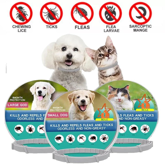 Collar antipulgas y garrapatas para perros y gatos, protección para mascotas de 8 meses, collares retráctiles para mascotas, accesorios para perros grandes y cachorros 