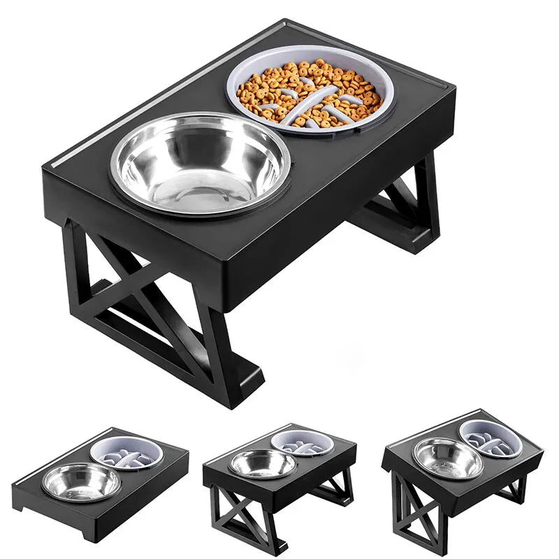 Cuencos elevados dobles para perros, soporte de 3 altura ajustable, plato de alimentación lenta para mascotas, mesa de comederos de agua elevados para perros medianos y grandes 