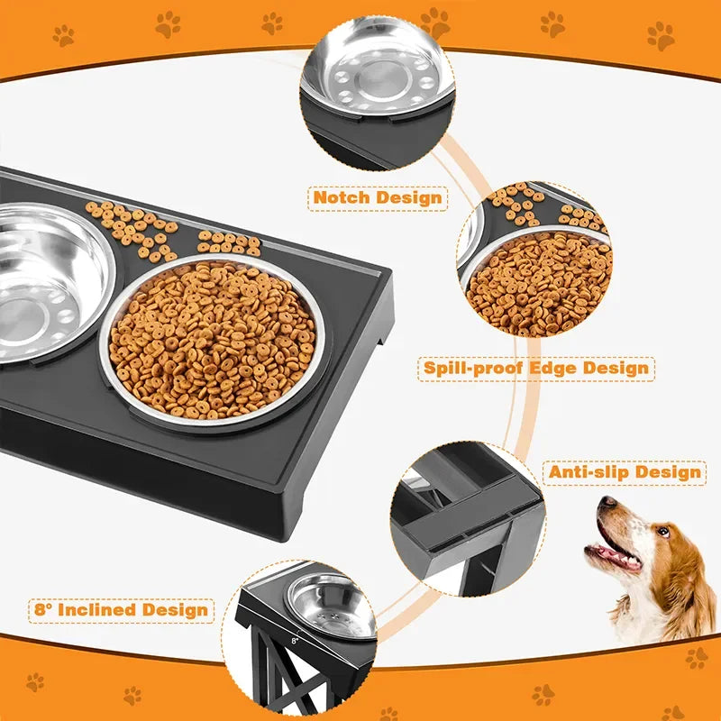 Cuencos elevados dobles para perros, soporte de 3 altura ajustable, plato de alimentación lenta para mascotas, mesa de comederos de agua elevados para perros medianos y grandes 