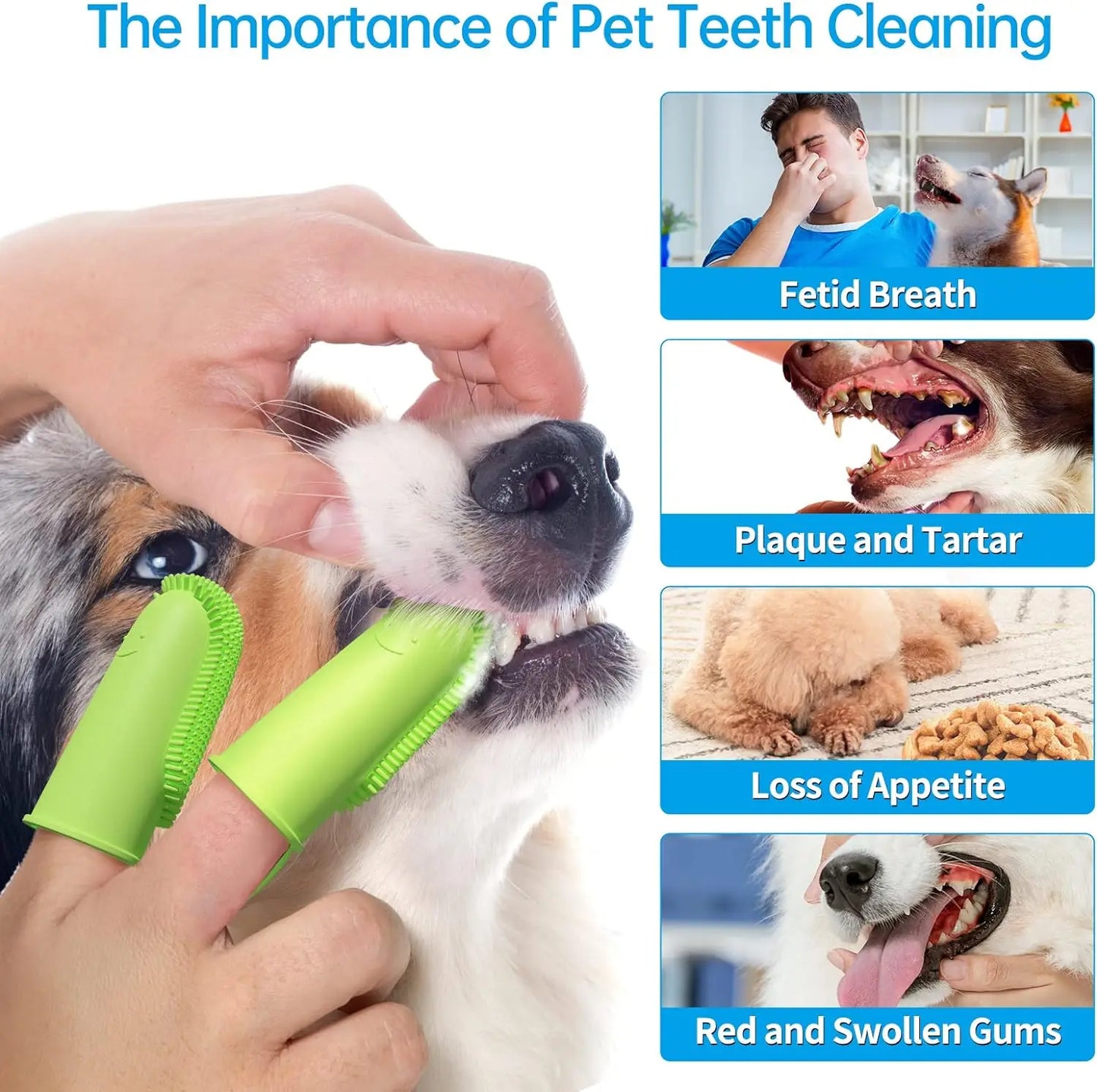 Cepillo de dientes para perros, kit de cepillo de dientes para mascotas, cepillo de dientes de doble dedo súper suave para perros, cuidado Dental para cachorros, gatos y mascotas pequeñas 